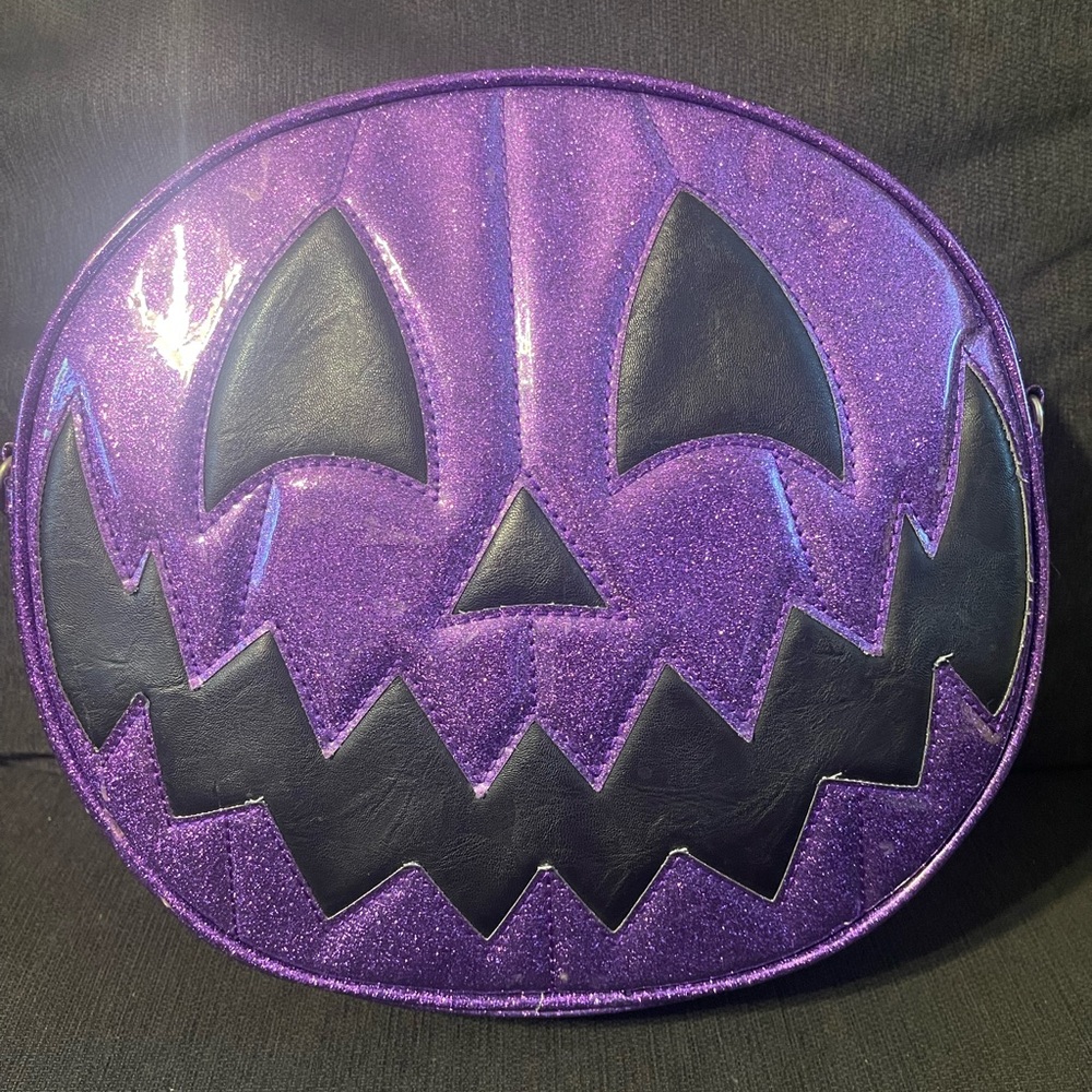 Purple and Black Pumpkin love pain & stitches bag